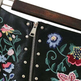 Floral Embroidery Rivet PU Leather Mini Skirts - FASHIONARM