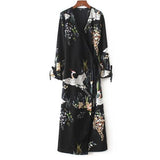 Flower Crane Print Maxi Wrap Dresses - FASHIONARM