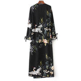 Flower Crane Print Maxi Wrap Dresses - FASHIONARM