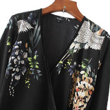 Flower Crane Print Maxi Wrap Dresses - FASHIONARM