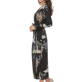 Flower Crane Print Maxi Wrap Dresses - FASHIONARM