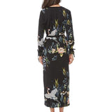 Flower Crane Print Maxi Wrap Dresses - FASHIONARM