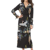 Flower Crane Print Maxi Wrap Dresses - FASHIONARM