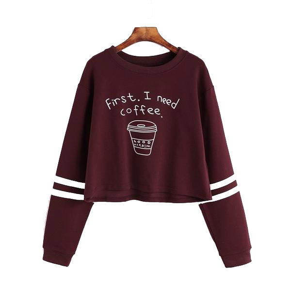 Letter Print Cropped Sweatshirts - FASHIONARM